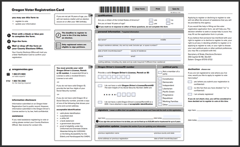Oregon Voter Registration Card with Declination (SEL-503 and SEL-503a)