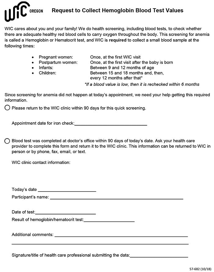 Request To Collect Hemoglobin Blood Test Values - DOWNLOAD ONLY