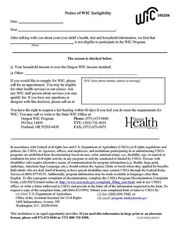 WIC Ineligibility Notice - DOWNLOAD ONLY