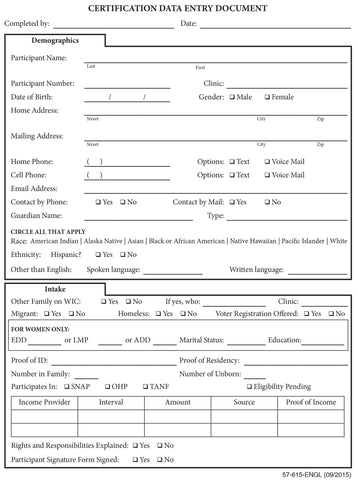 Certification Data Entry Document - DOWNLOAD ONLY