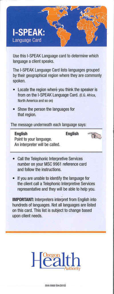 "I Speak" card