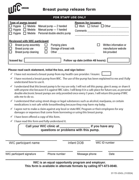 Breast Pump Release Form