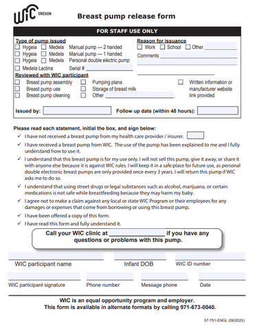 WIC Breast Pump Release Form