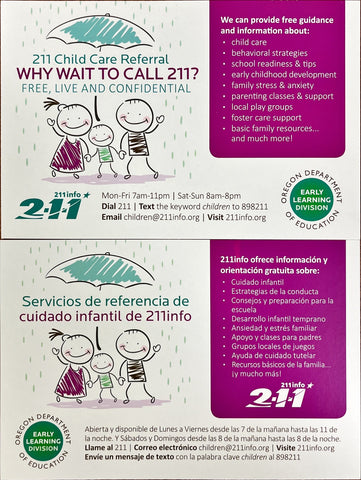 2-1-1 Child Care Referral "Why Wait To Call" - Referral Outreach Card