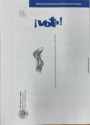 Oregon Voter Registration Card - No Declination (SEL-500 and SEL-500a)
