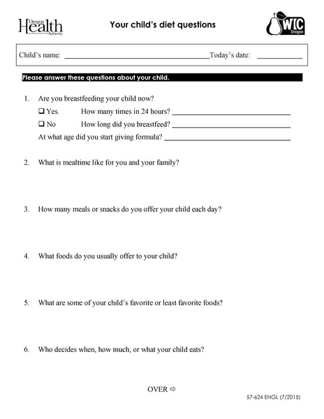 Your child's diet questions - DOWNLOAD ONLY
