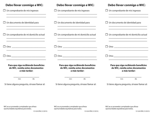 I Need to Bring to WIC [proofs checklist] - DOWNLOAD ONLY