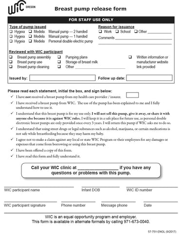 Breast Pump Release Form