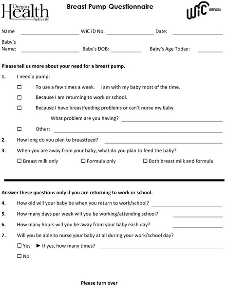 Breast pump questionnaire