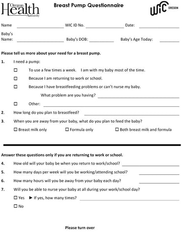 Breast pump questionnaire