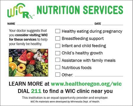 WIC Rx Nutrition Services Pad (not for use with participants)