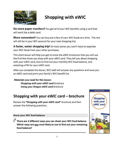 Shopping with eWIC self-paced lesson - DOWNLOAD ONLY